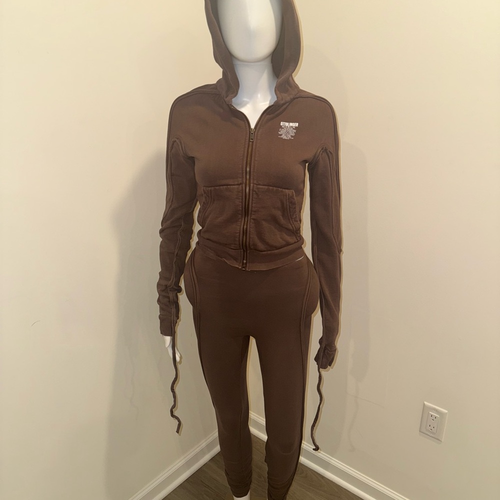 Ottolinger Women's Brown Hooded Zip-Up Jogger Set